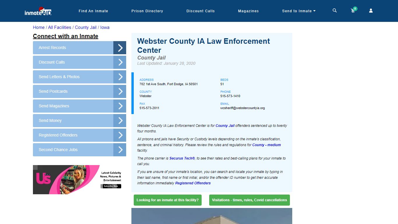 Webster County IA Law Enforcement Center - Inmate Locator - Fort Dodge, IA